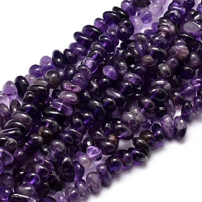 Natural Amethyst Chip Beads Strands, 4~14x4~12mm, Hole: 1mm, about 15.3 inch ~16.1 inch