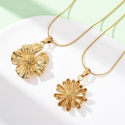 304 Женские ожерелья-змейки с подвеской-цветком из нержавеющей стали, ионное покрытие (ip)