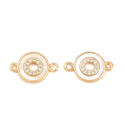 Звенья из латуни с микропаве, прозрачным кубическим цирконием и натуральными раковинами, подвески с плоским круглым разъемом, белые