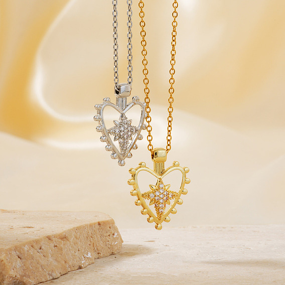 Корейская мода, латунные подвески в форме сердца и звезды с прозрачными кубическими цирконами, для женщин