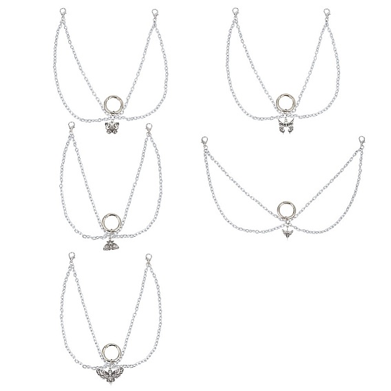 10 шт. 5 стиль бабочки с черепом в тибетском стиле из сплава, цепочки для ботинок, Алюминиевые тросовые цепи с застежкой-карабином