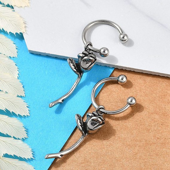 Серьги-полукольца в форме цветка розы 316 из хирургической нержавеющей стали для женщин