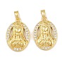 Brass Micro Pave Clear Cubic Zirconia Pendants, Oval with Virgin Mary Charms