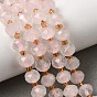 Natural Rose Quartz Beads Strands, Faceted Rondelle Beads, with Seed Beads