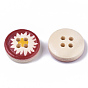 4-Hole Printed Natural Wood Buttons, Flat Round