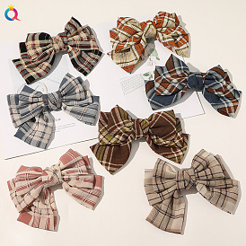 Chic Plaid Triple Layer Butterfly Hair Clip for Women - Elegant Steel Clamp with Spring Grip