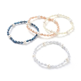 Electroplate Glass Beads Stretch Bracelets, with Glass Pearl Round Beads