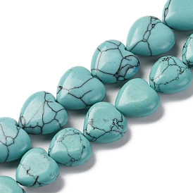 Perles synthétiques turquoise brins, cœur