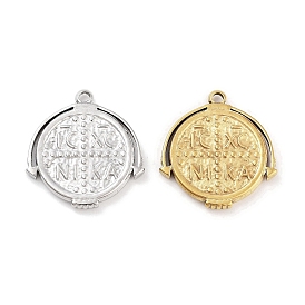 304 Stainless Steel Pendants, Flat Round with Word ICXC NIKA Charm
