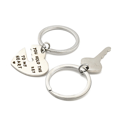 Valentine's Day Alloy Word You Hold The Key To My Heart Forever Couple Keychain, with Iron Key Ring, Heart & Key