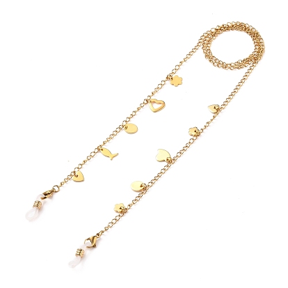 304 Stainless Steel Eyeglasses Chains, Neck Strap for Eyeglasses, with Curb Chains, Lobster Claw Clasps and Rubber Loop Ends