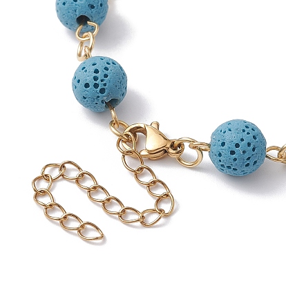 Fabrication de bracelets en chaîne de perles rondes en pierre de lave naturelle teinte, avec les accessoires en acier inoxydable d'or 304, convient aux breloques de connecteur