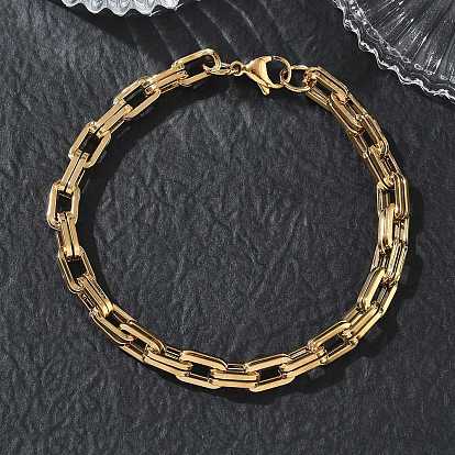 304 Stainless Steel Double Rectangle Link Chain Bracelets, Ion Plating(IP)