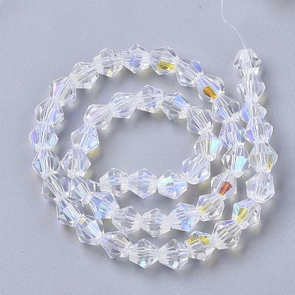 Electroplate Glass Beads Strands, AB Color Half Plated, Faceted, Bicone