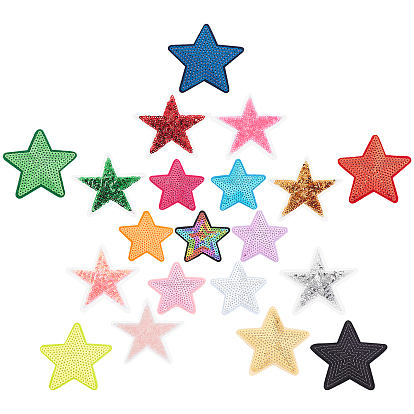 20Pcs 3 Style Heat Transfer Vinyl Sheets, Iron On Vinyl for T-Shirt, Clothes Fabric Decoration, with Paillette/Sequins, Star