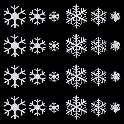 24Pcs 6 Styles Cloth Snowflake Self-adhesion Embroidery Sew on Appliques, Sewing Craft Decoration