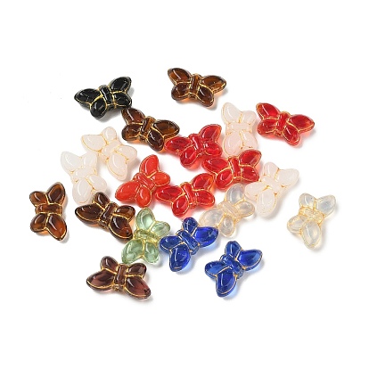 Transparent Glass Beads, Golden Metal Enlaced, Butterfly
