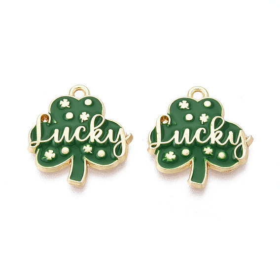 Подвески из сплава с эмалью ко Дню Святого Патрика, клевер со словами-талисманами, золотые, без кадмия, без никеля и без свинца