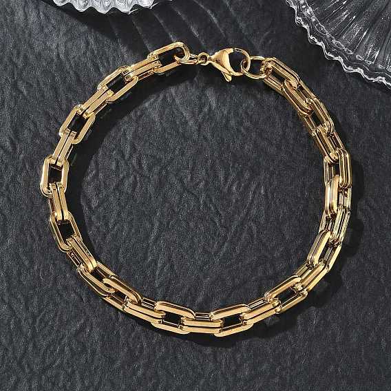 304 Stainless Steel Double Rectangle Link Chain Bracelets, Ion Plating(IP)