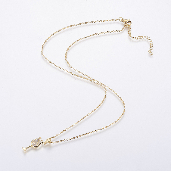 Подвеска из нержавеющей стали ожерелья, с латунными микропроволочными кубическими циркониевыми подвесками, бокал