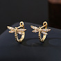 Brass Micro Pave Cubic Zirconia Dragonfly Hoop Earrings for Women