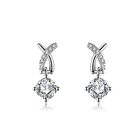 925 Sterling Silver Micro Pave Cubic Zirconia Ear Studs, Dangle Earrings for Women, Letter X, with S925 Stamp