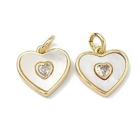 Латунные микро проложить кубического циркония подвески, с естественной оболочке, сердце прелести, без свинца и без кадмия, стойки покрытие, долговечный