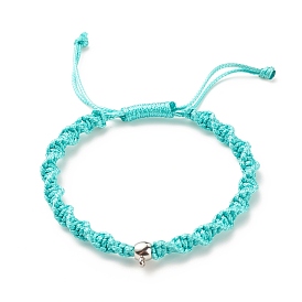 Cordon polyester ciré bracelet cordon vague tressé avec 304 perles en acier inoxydable, bracelet réglable pour femme
