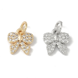 Brass Micro Pave Clear Cubic Zirconia Pendants, Bowknot