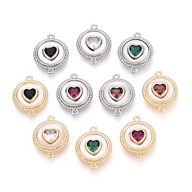 Подвески из латуни с инкрустацией кубическим цирконием и соединительными элементами в виде ракушек., плоский круглый с сердечками