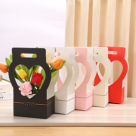 Mother's Day Paper Handheld Flower Basket, Hollow Heart-shaped Flower Box, Flower Shop Holiday Gift Box, Bouquet Fresh Flower Packaging Box