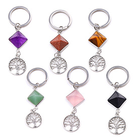 Gemstone Pyramid Detachable Pendant Keychain, Metal Tree of Life Charm for Car Key Bag Ornaments