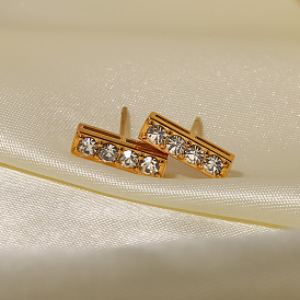 Chic White Diamond Stud Earrings in Fine French Style Titanium Steel & 18K Gold for Women