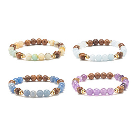Bracelet extensible en bois de wengé naturel et pierres précieuses, bijoux de yoga pour femmes