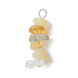 Mixed Gemstone Chip Beaded Pendants, with 304 Stainless Steel Loops, Stainless Steel Color