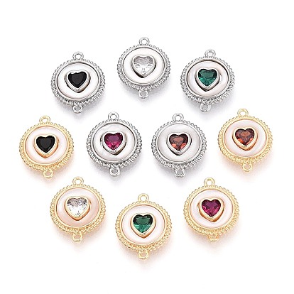 Подвески из латуни с инкрустацией кубическим цирконием и соединительными элементами в виде ракушек., плоский круглый с сердечками