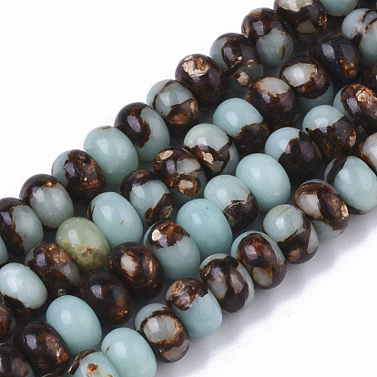 Zusammengesetzte synthetische Aqua Terra Jaspis und Bronzit Perlen Stränge, Rondell