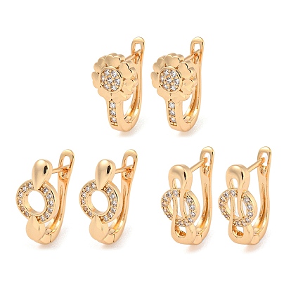 Brass Micro Pave Clear Cubic Zirconia Hoop Earrings, Ring/Flower