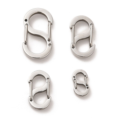304 Stainless Steel Push Gate Snap Key Clasps, Double Snap S Clasps