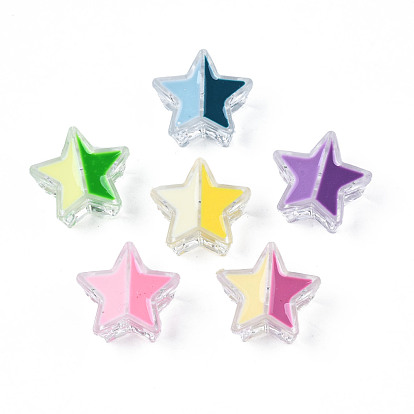 Transparent Acrylic Beads, with Enamel, Star