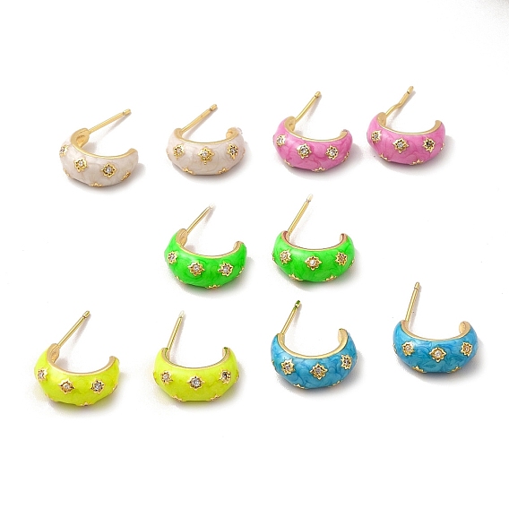 Серьги-гвоздики из латуни с микропаве из кубического циркония с эмалью для женщин, реальный 18 k позолоченный, без свинца и без кадмия