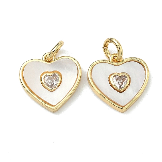 Латунные микро проложить кубического циркония подвески, с естественной оболочке, сердце прелести, без свинца и без кадмия, стойки покрытие, долговечный