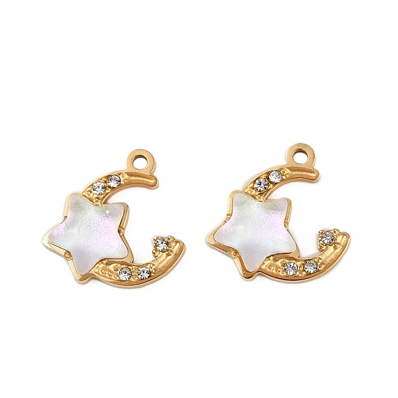 304 подвески из смолы из нержавеющей стали, луна со звездными чарами, со стразами, ионное покрытие (ip), реальный 18 k позолоченный