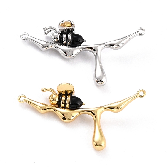 Brass Enamel Links Connectors, Long-Lasting Plated, Branch with Bees, Black
