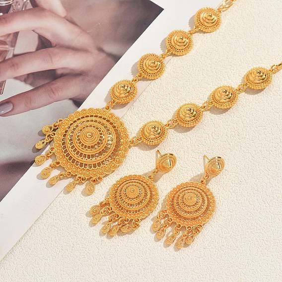 Винтажные женские комплекты сережек-гвоздиков из сплава и колье, плоско-круглые