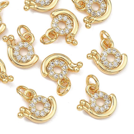 SHEGRACE Brass Clear Cubic Zirconia Charms, Snail Charms, Cadmium Free & Lead Free & Nickel Free