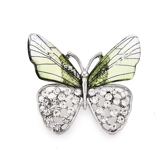 Брошь-булавка в виде бабочки из сплава со стразами и блестящей эпоксидной смолой для рюкзака из одежды, платина