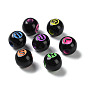 Spray Printed Opaque Acrylic European Beads, Large Hole Beads, Round with Letter