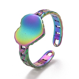 Rainbow Color Ion Plating(IP) 304 Stainless Steel Heart Open Cuff Ring for Women