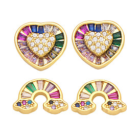 Colorful Rainbow Heart-shaped Earrings for Women, Fashionable and Simple.
